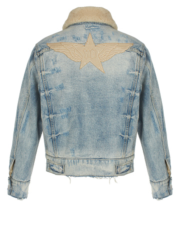 Light Blue Distressed Denim & Shearling Jacket, 2