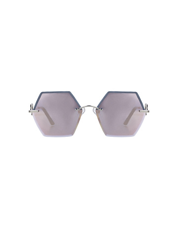 Pink Mirrored Hexagon Sunglasses in Silver Frame, 2