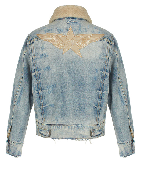 Light Blue Distressed Denim & Shearling Jacket, 2 Light Blue Distressed Denim & Shearling Jacket, 2