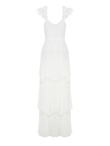 Chiffon maxi dress with feathers, 2