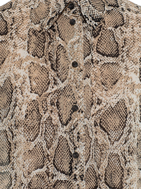 Beige Snakeskin Print Chiffon Blouse, 3 Beige Snakeskin Print Chiffon Blouse, 3