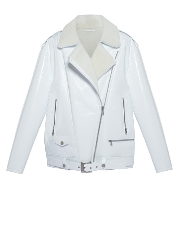 White Oversized Patent Leather & Shearling Jacket, 1