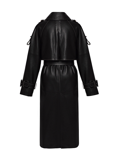 Black Leather & White Mink Fur Lining Trench Coat, 3