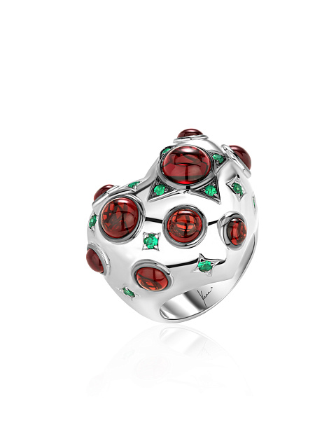 Garnet, Green Cubic Zirconia & Silver Ring, 1