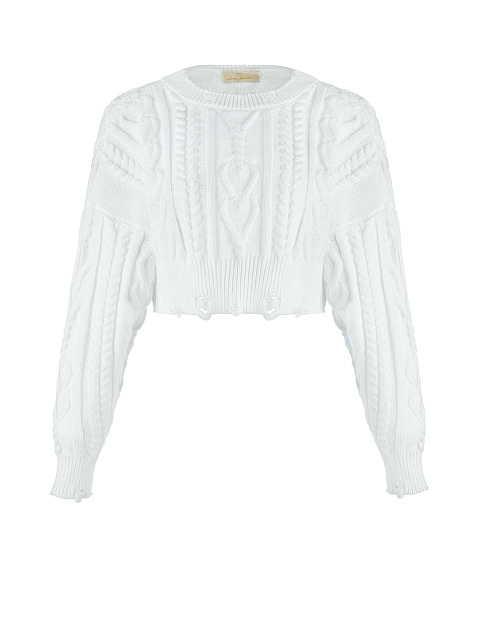 White Cotton Cropped Cable Knit Sweater, 1 White Cotton Cropped Cable Knit Sweater, 1