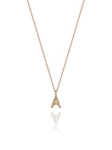 Necklace with a pendant in the shape of the letter A in rose gold and diamonds, 1