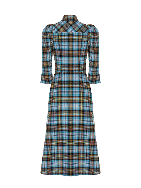 Brown & Light Blue Check Wool Midi Dress, 2 Brown & Light Blue Check Wool Midi Dress, 2