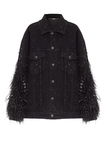 Black Feathers & Rhinestones Denim Jacket, 1