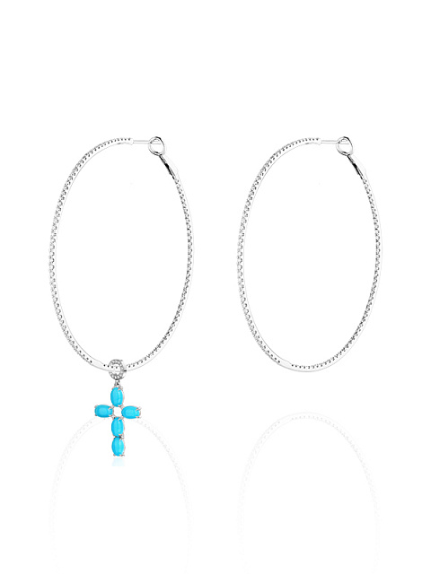 Cabochon Turquoise, Round Diamond & White Gold Pendant , 2