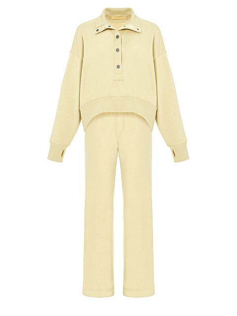 Pale Yellow "Yana" Embroidered Jersey Suit, 1
