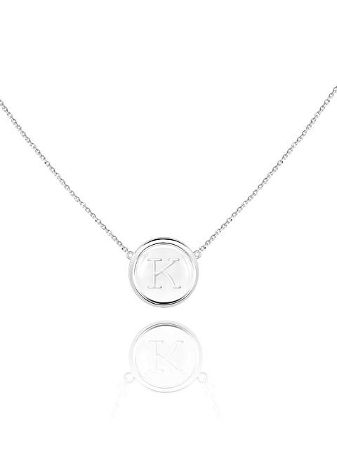 White Gold & Rock Crystal Letter "K" Necklace, 1