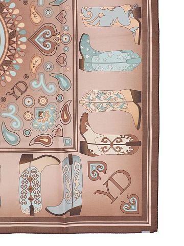Brown silk scarf with western-style print, 2
