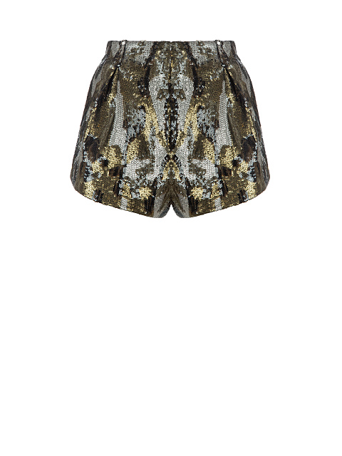 Khaki Sequined Shorts, 1