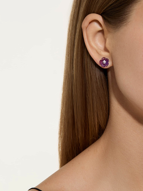 White gold studs with carved amethyst and pink sapphire, 3