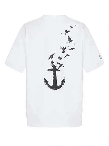 Men's Printed Anchor White Cotton T-shirt, 2