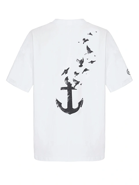 Men's Printed Anchor White Cotton T-shirt, 2