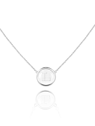 White Gold & Rock Crystal Letter "L" Necklace, 1