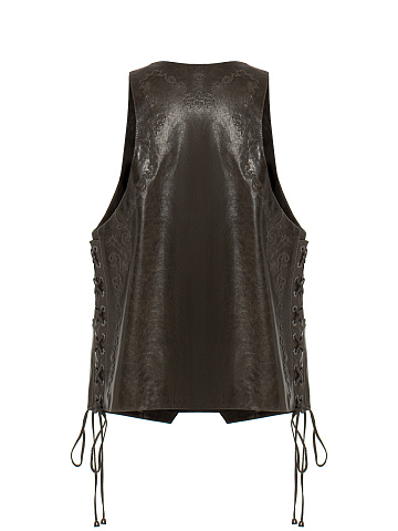 Brown Leather Lace Up Vest, 2