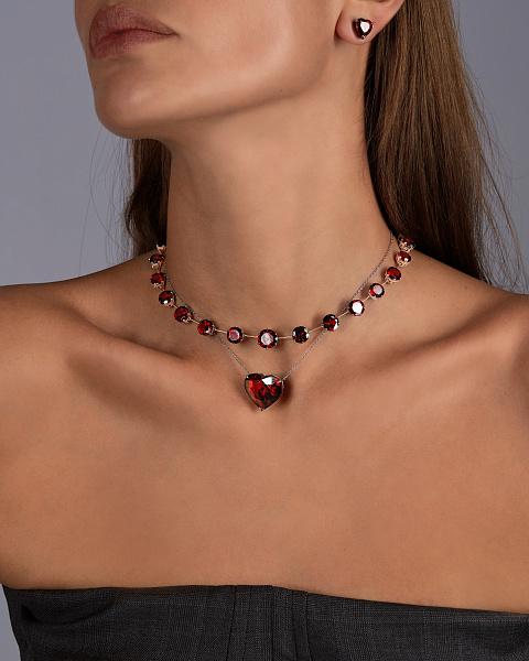 White Gold Garnet Diamond Necklace, 3