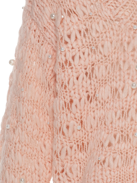 Pink Cashmere And Silk Cropped Pullover With Pearl Embroidery, 3