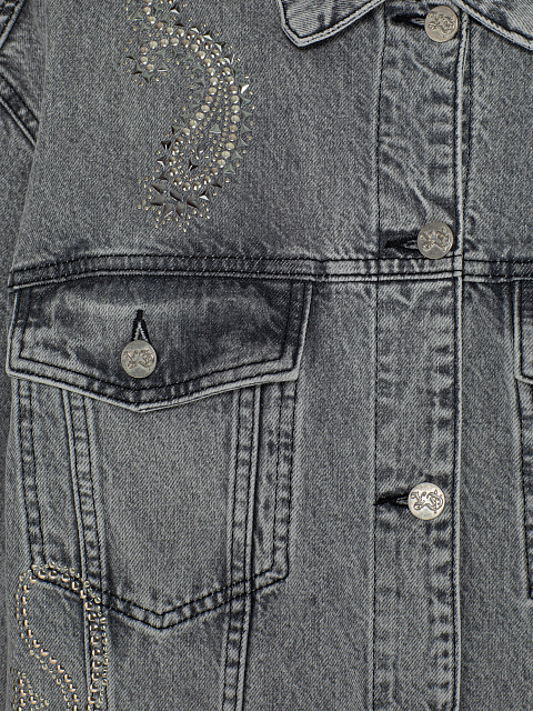 Light Grey Paisley Denim Jacket, 3