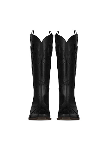 Black Leather Embroidered Cowboy Boots, 2