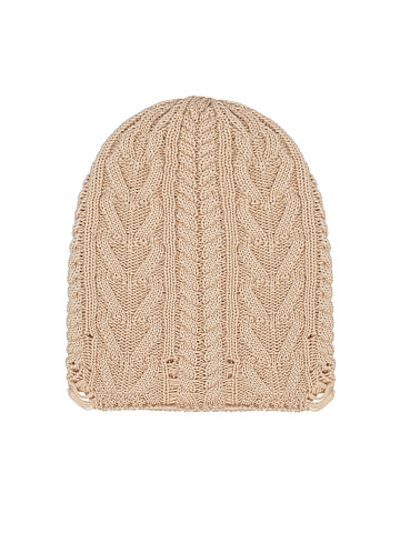 Beige knitted cotton hat with holes, 1