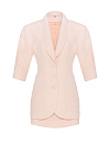 Костюм двойка из твида светло-розового цвета, жакет, воротник-шаль, накладные карманы, юбка мини