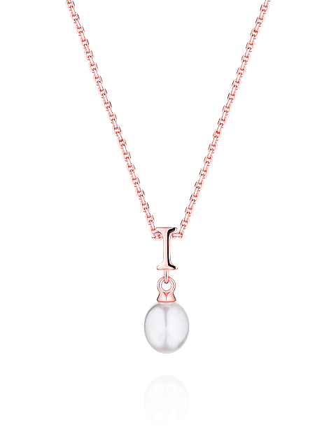 Gold-plated silver necklace with letter I pendant and pearl, 1