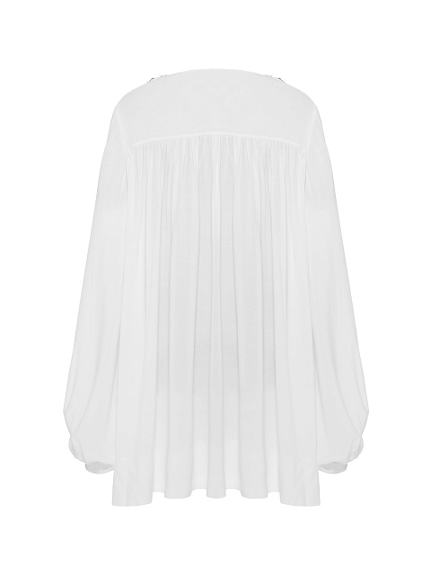 White Textured Cotton Blouse With Embroidery, 2