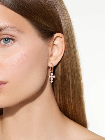 Rose gold hoops with cross pendants set with pink opal, 2