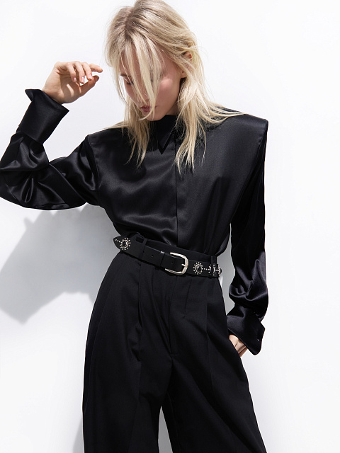 Black silk bodysuit blouse, 2