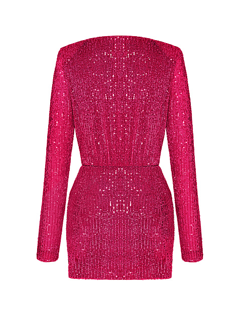 Hot Pink Sequin Draped Mini Dress, 2 Hot Pink Sequin Draped Mini Dress, 2