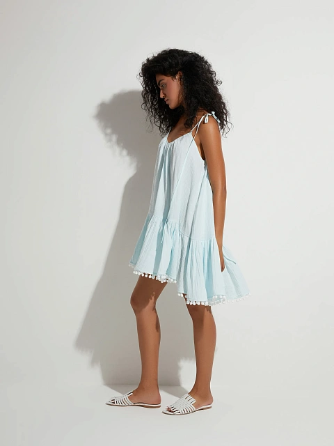 Light Blue Open Back Muslin Mini Dress, 7 Light Blue Open Back Muslin Mini Dress, 7