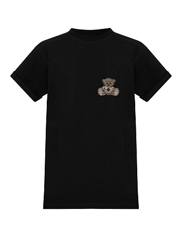 Black Cotton T-shirt With Embroidery, 1