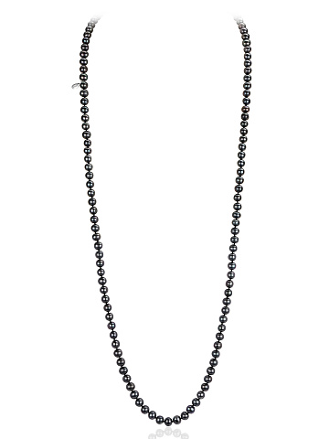 Silver necklace with black pearl beads, 85 cm, 1