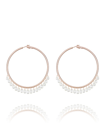 Rose Gold & Rock Crystal Hoop Earrings, 1