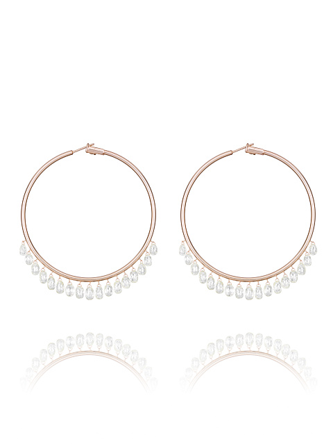 Rose Gold & Rock Crystal Hoop Earrings, 1