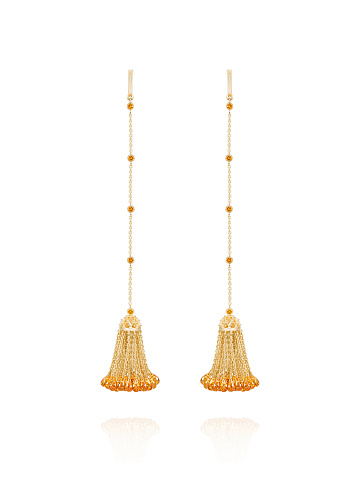 Briolette, Round Citrine & Gold Tassel Earrings, 1