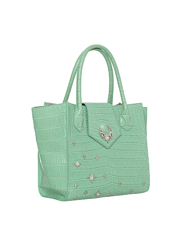 Mint Crocodile Leather Silver Crescent & Stars Bag, 2