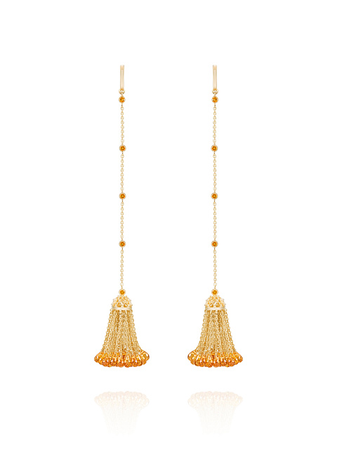 Briolette, Round Citrine & Gold Tassel Earrings, 1
