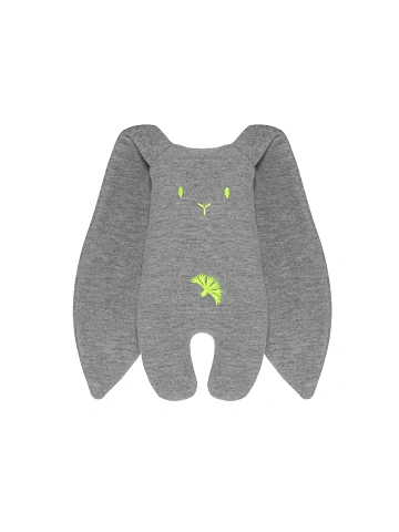 Grey & Neon Green Embroidery "Bunny" Toy, 1