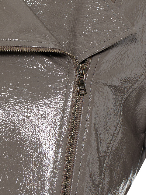 Taupe Cropped Patent Leather Biker Jacket, 4