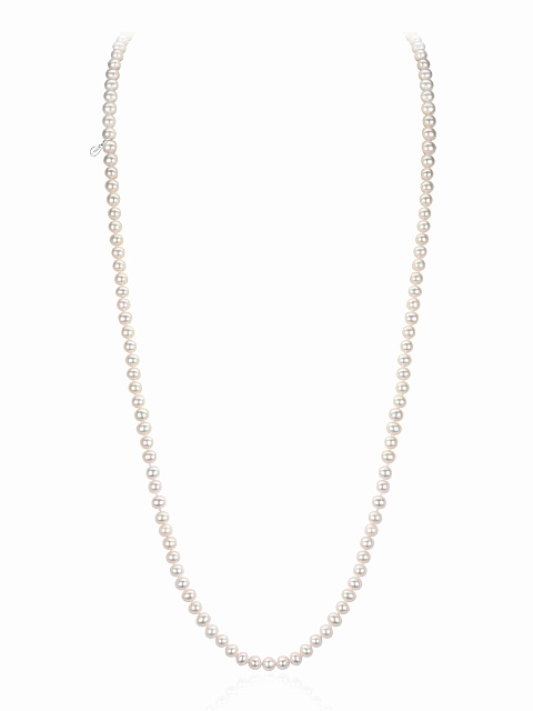 Silver necklace with white pearl beads, 80 cm, 1