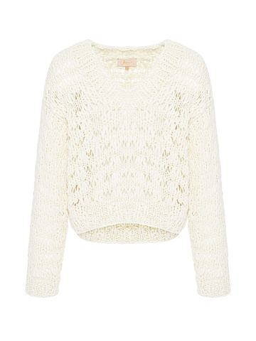 White Silk & Cashmere Cropped Sweater, 1
