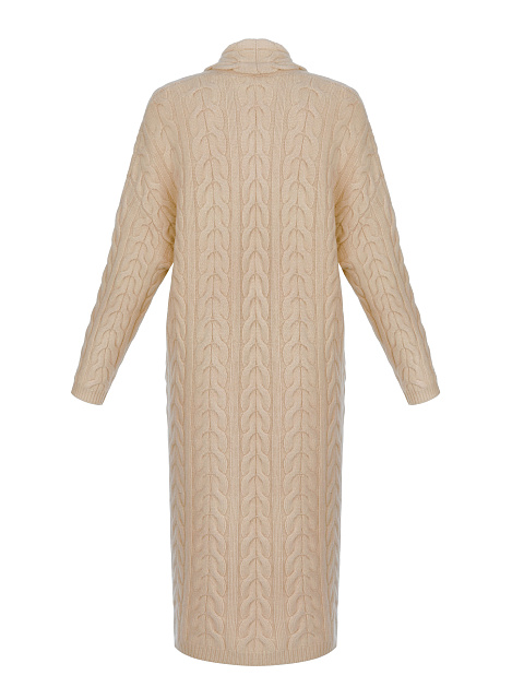 Beige Cashmere Cable Knit Long Cardigan, 2