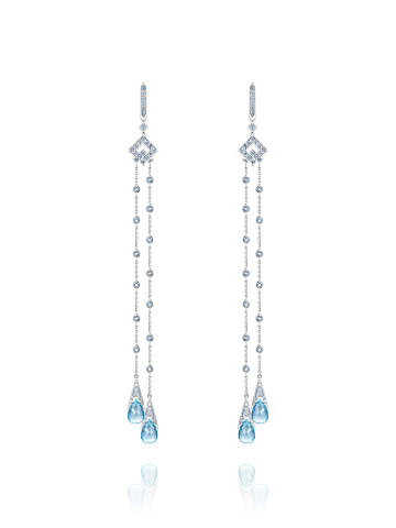 White Gold & Briolette-cut Topaz Long Earrings, 1