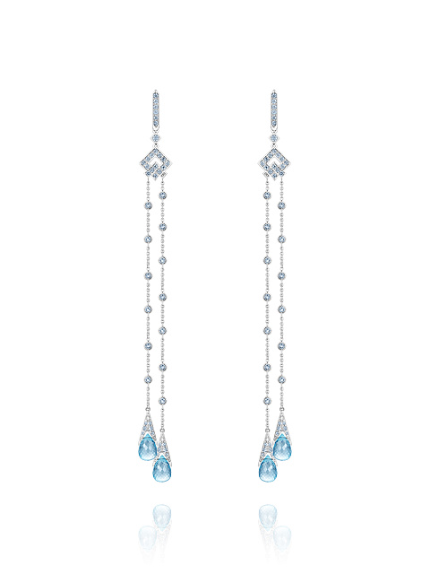 White Gold & Briolette-cut Topaz Long Earrings, 1