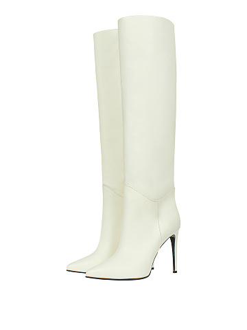 White Leather Stiletto Boots, 1