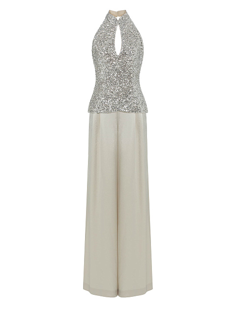Beige Two-piece Suit Of Sequin Top And Silk Trousers, 1 Beige Two-piece Suit Of Sequin Top And Silk Trousers, 1
